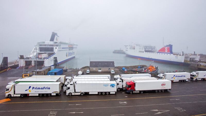 Lorries queue for the ferry in Rosslare