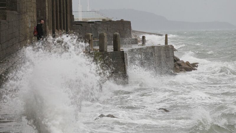 Storm Brian hits Dun Laoghaire pier. Photograph: Collins Photos
