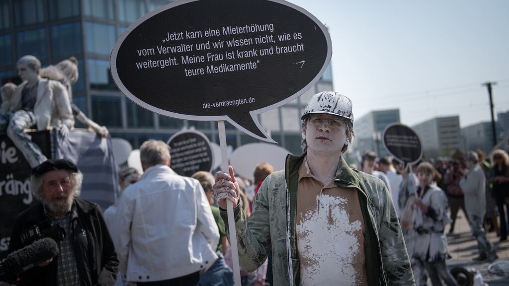 Demonstrators gather at Alexanderplatz to protest against rising rents and an ever-tightening Berlin housing market in April. Photograph: Steffi Loos/Getty