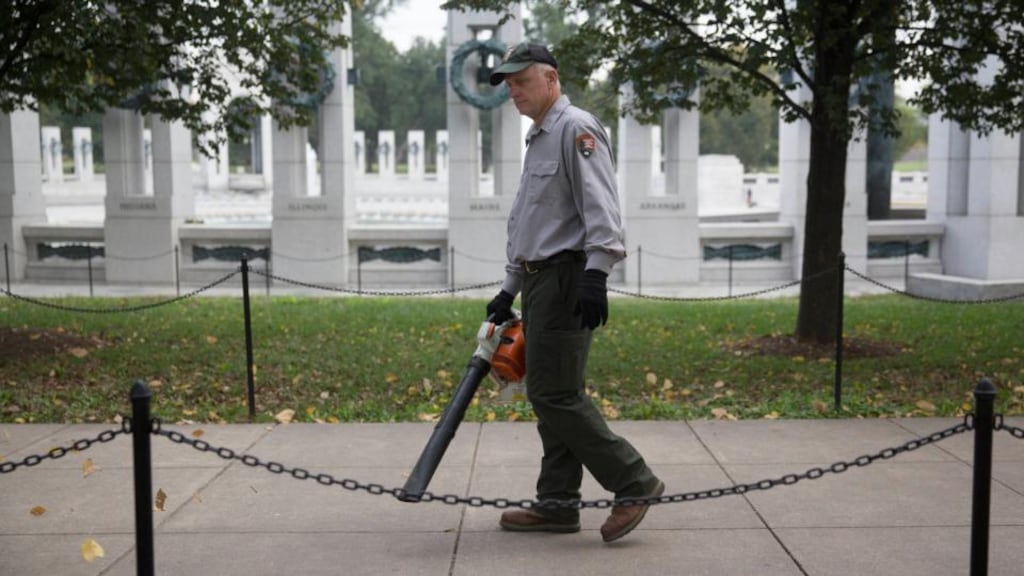 Visitors walk through the Korean War Veterans Memorial in Washington, DC, after the facility reopened. Photograph: Andrew Harrer/Bloomberg
