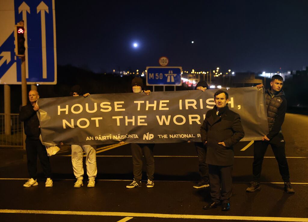 Justin Barrett (front right) of the Irish National Party at a recent protest in Ballymun.