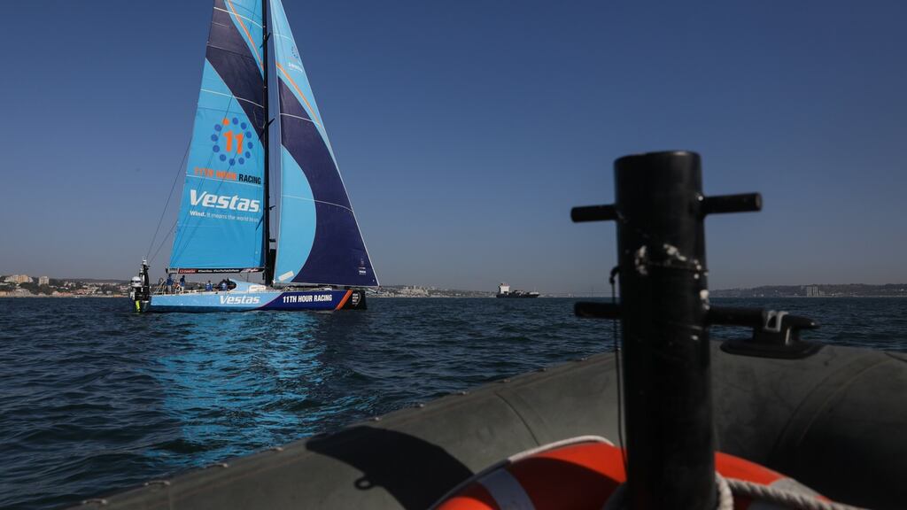 Team Vestas 11th Tour Racing arrive to Lisbon as they finish and win Leg 1 of the Volvo Ocean Race. Photograph: EPA
