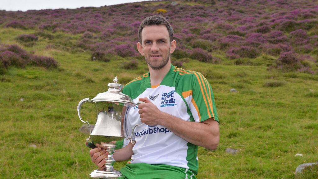 James McInerney of Clare with the Corn Setanta after winning the M Donnelly All-Ireland Poc Fada in the Annaverna Mountain, Ravensdale, Co Louth. Photograph by Piaras Ó Mídheach/Sportsfile