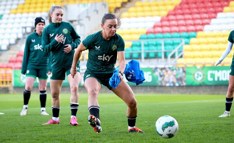 Republic of Ireland's Katie McCabe during training at Tallaght Stadium in Dublin. Photograph: Ryan Byrne/Inpho