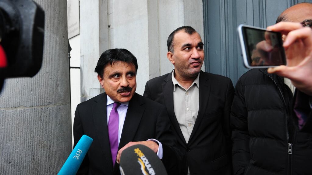 Dr Syed Ali, the trustee and chairman of the mosque, and assault victim Muhammad Asim outside Longford District Court. Photograph: James Flynn/APX