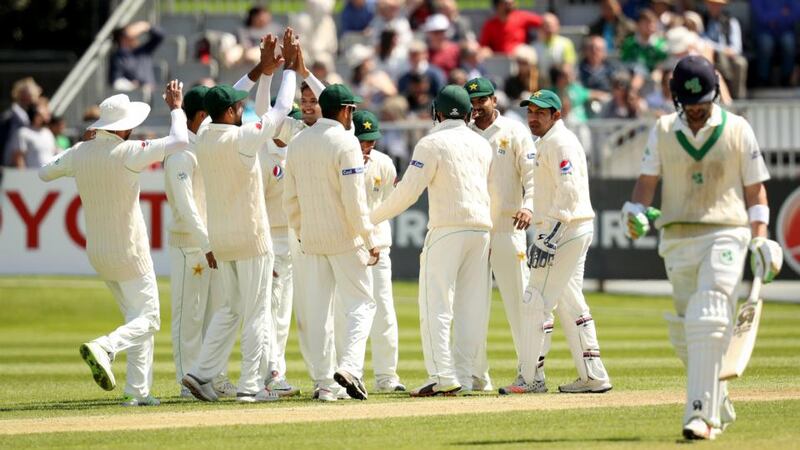 Andrew Balbirnie walks off after being dismissed by Mohammad Abbas. Photograph: Oisin Keniry/Inpho