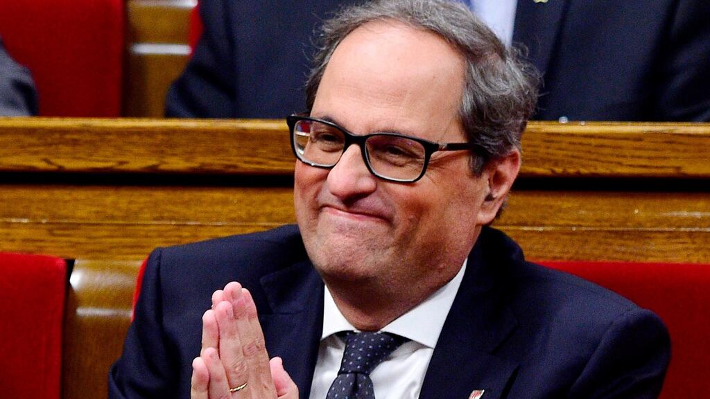 Newly elected Catalonia regional president Quim Torra in the Catalan parliament on Monday. Photograph: Lluis Gene/AFP/Getty Images