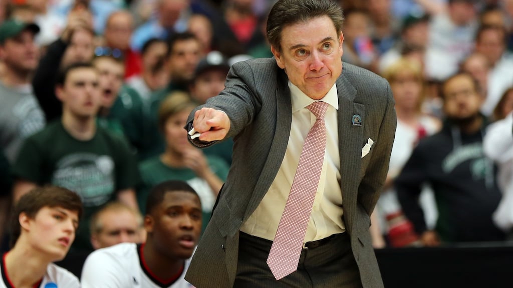 Louisville Cardinals coach Rick Pitino has denied claims made in Katina Powell’s book “Breaking Cardinal Rules: Basketball and the Escort Queen”. Photograph: Getty Images.