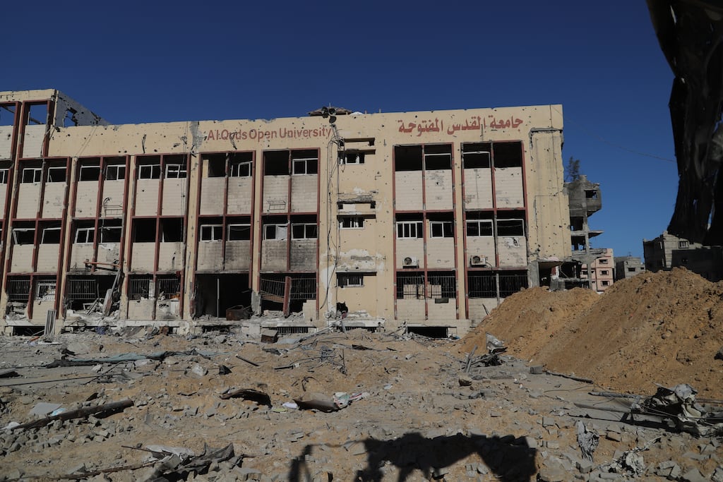 A general view of the destruction in the Al-Quds Open University building after the Israeli army withdrew from Gaza City following the ceasefire agreement on October 12, 2025 in Gaza City. Photograph: Khalil Ramzi Alkahlut/Anadolu via Getty Images