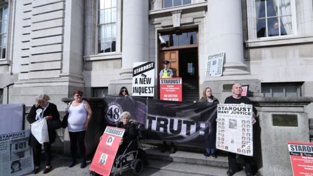 Friends and relatives of those killed in the 1981 Stardust fire bring their case for a new inquest to the Attorney General’s office in Dublin on Tuesday. Photograph: Niall Carson/PA Wire