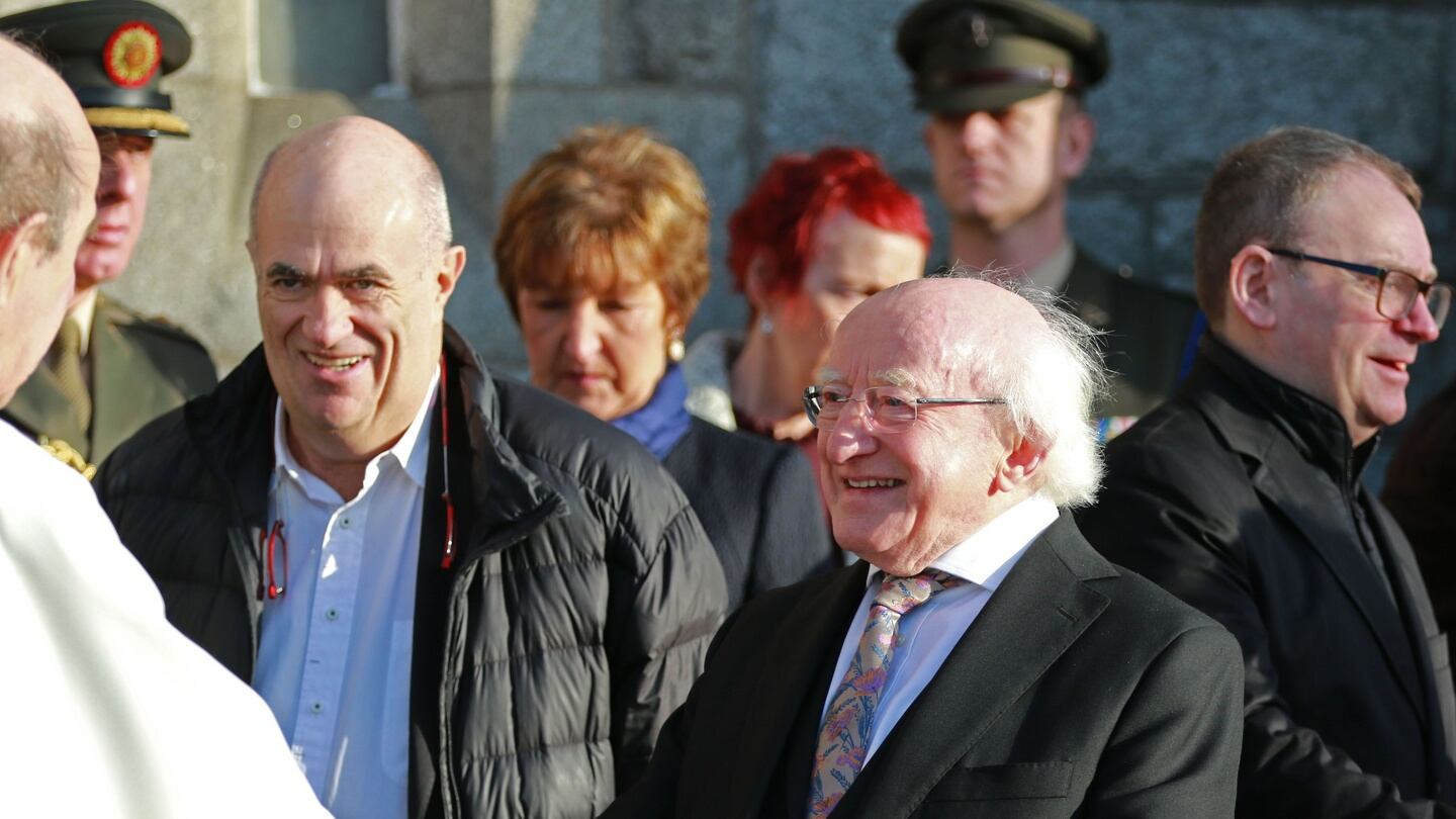 Colm Tóibín and President Michael D Higgins in attendance of the funeral of Anthony Cronin. Photograph: Nick Bradshaw