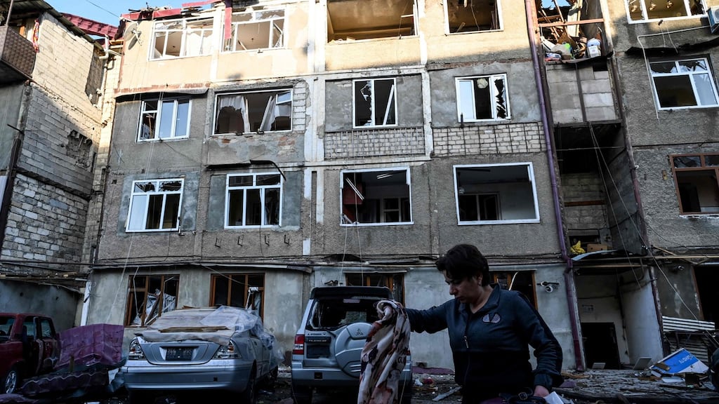 Damaged apartments in the Nagorno-Karabakh region’s main city of Stepanakert on Saturday. Photograph: AFP/Getty
