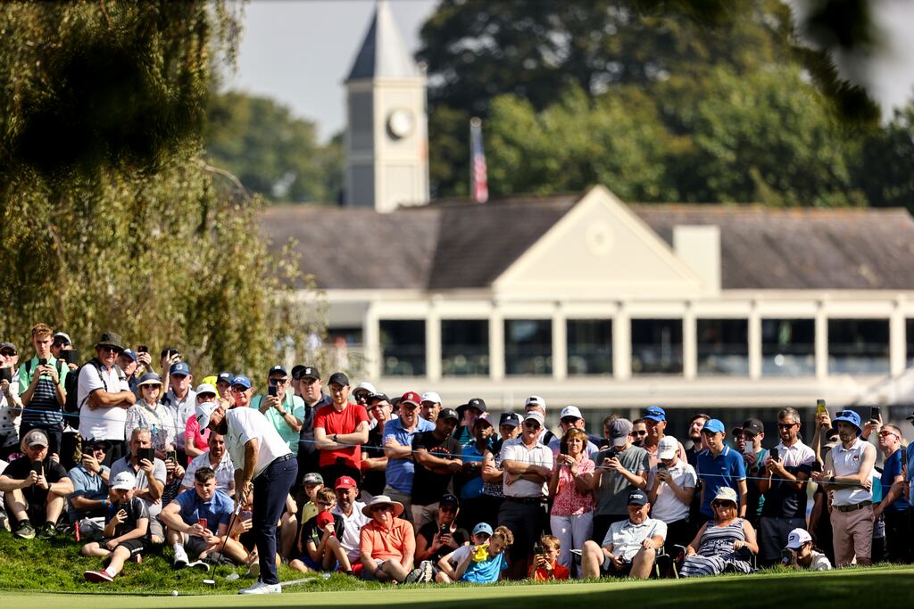 Shane Lowry putts on the fourth green during the second round of the Horizon Irish Open at The K Club. Photograph: Ben Brady/Inpho