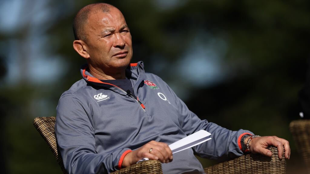 England head coach Eddie Jones faces the media at Pennyhill Park, Bagshot, England, on Monday. Photograph: David Rogers/Getty Images