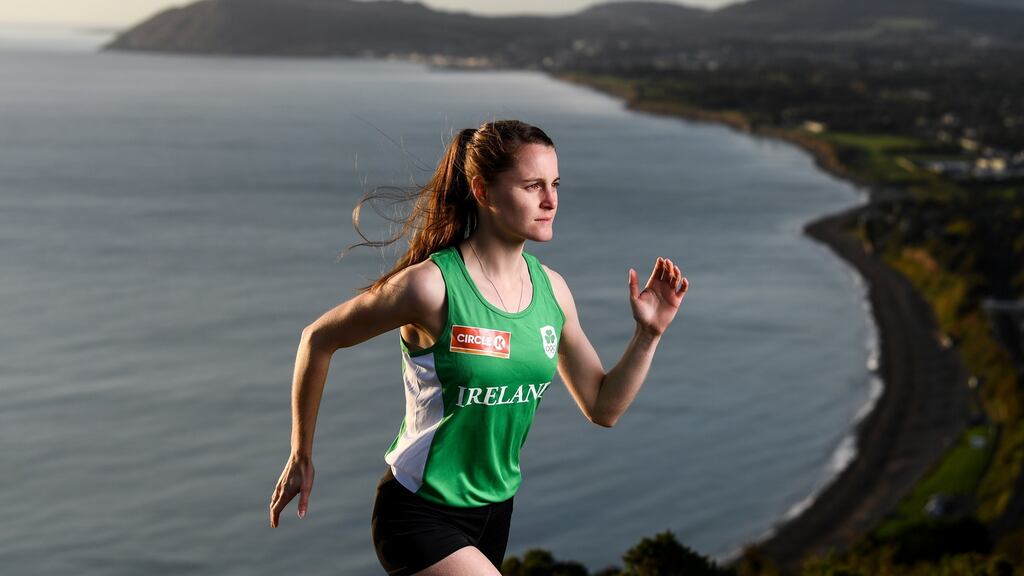 Ciara Mageean at the launch of Circle K’s “Here for Ireland” initiative at Killiney Hill Park, Co Dublin. Photograph: Stephen McCarthy/Sportsfile