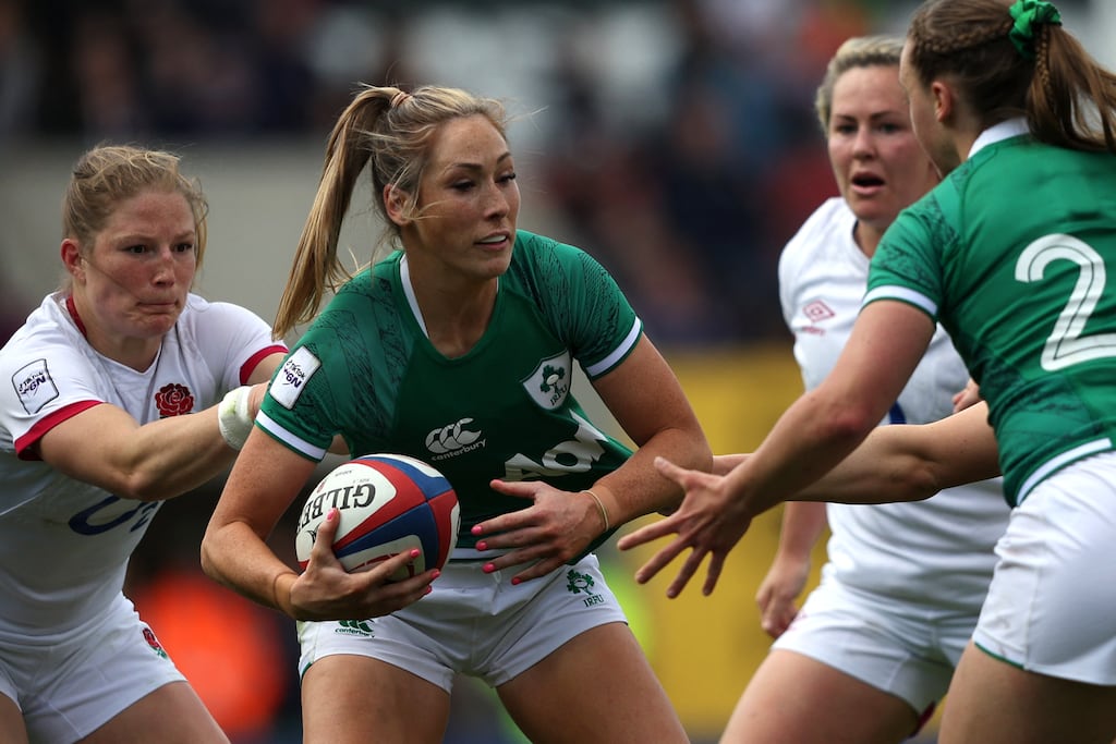 Ireland's wing Eimear Considine looks to offload during the Six Nations international. Photograph: Adrian Dennis/AFP via Getty
