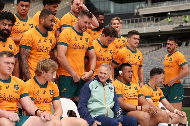 Joe Schmidt during the team photograph ahead of Australia's Rugby Championship game against South Africa at Optus Stadium in Perth. Photograph: Paul Kane/Getty Images
