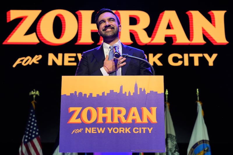 Zohran Mamdani gives a victory speech at a mayoral election night watch party in New York on Tuesday. Photograph: Yuki Iwamura/AP