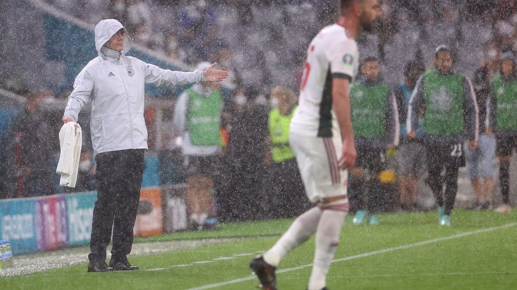 Germany head coach Joachim Löw reacts from the sidelines during the Uefa Euro 2020 Group F match against Hungary at the Allianz Arena. Photo: Kai Pfaffenbach/POOL/AFP via Getty Images