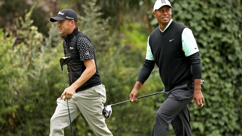 Justin Thomas and Tiger Woods opened with a 66 and a 70 respectively in the Genesis Open. Photograph: Yong Teck Lim/Getty