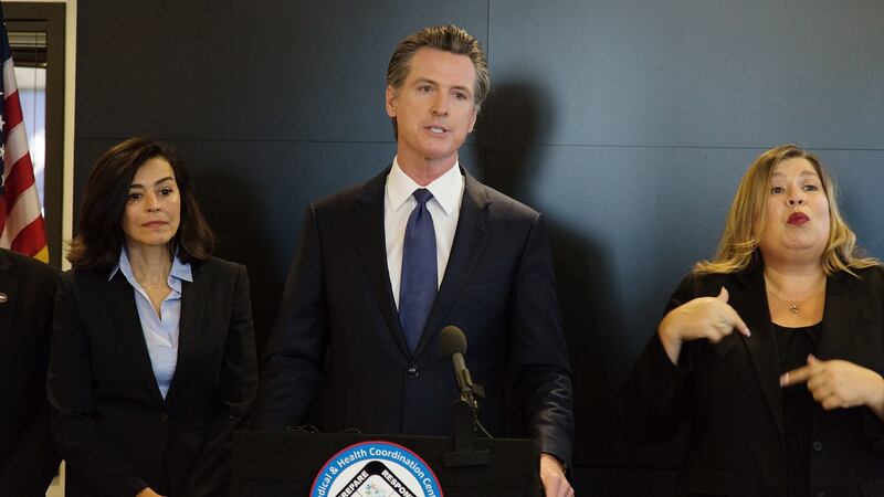 Gavin Newsom, governor of California, speaks during a news conference at the California State Capitol in Sacramento, California, this week. Photographer: Patrick Mouzawak/Bloomberg