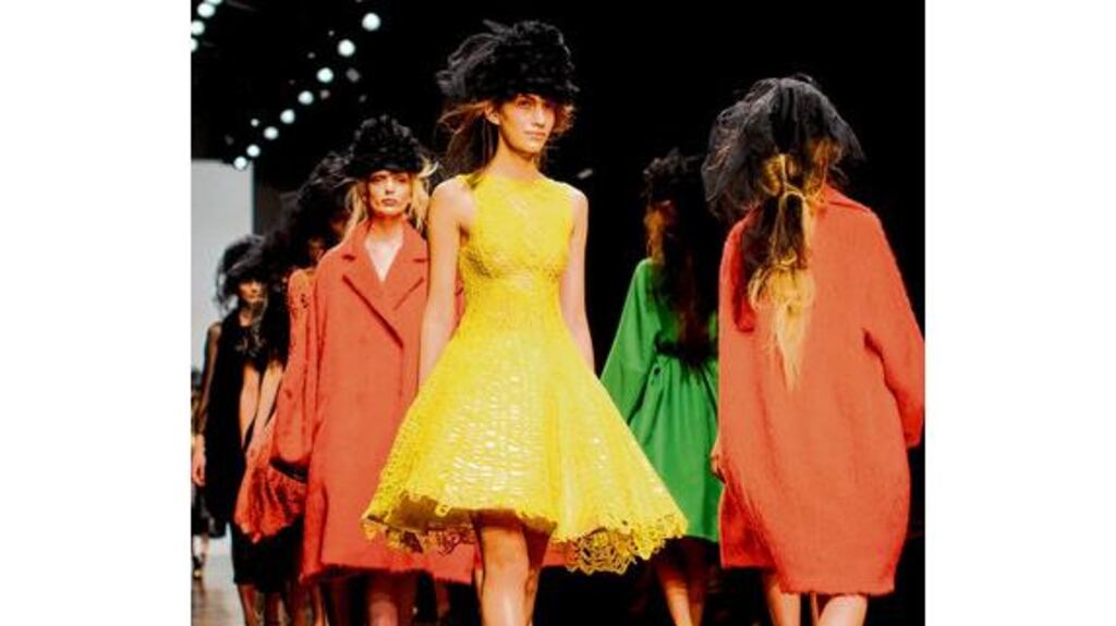 Bright colours on the catwalk during the John Rocha show at Somerset House on Saturday as part of London Fashion Week. photographs: dominic lipinski/pa, ian gavan/getty images