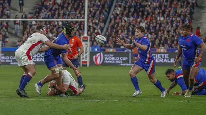 Gregory Alldritt’s offload set up Antoine Dupont for the match-securing score against France. Photograph: Loic Baratoux/Anadolu Agency via Getty Images