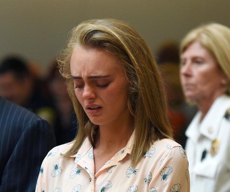 Michelle Carter cries after being found guilty of involuntary manslaughter in the suicide of Conrad Roy on June 16th, 2017 in Bristol Juvenile Court in Taunton, Massachusetts Photograph: Glenn C Silva/Fairhaven Neighborhood News/Pool/AP