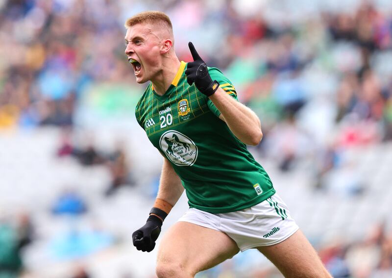 Meath's Jack Flynn celebrates a score. Photograph: Bryan Keane/Inpho