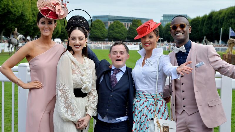 Martina O’Donovan,  Co Galway, the Longines  winner; Kaela Keegan, Longford, who won for  most creative hat; Brian Kidd from Wexford, winner for “style with attitude”; Aoibheann McMonagle,  Co  Donegal, best-dressed lady; Everton Tadeu Da Silva from Brazil,   best-dressed man. Photograph: Alan Betson