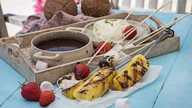 Grilled pineapple and chocolate fondue is perfect for a summer evening