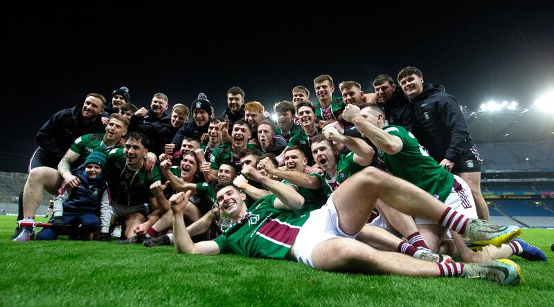 Westmeath celebrate their victory over Down in the Allianz Football League Division Three Final. Photograph: Leah Scholes/Inpho