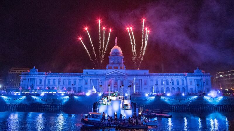 Fireworks over Dublin’s Customs House on New Year’s Eve. Photograph: Arthur Carron
