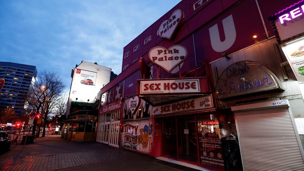 Hamburg’s Reeperbahn red-light district resembles a ghost town in the lockdown. Photograph: Morris Mac Matzen/AFP via Getty Images
