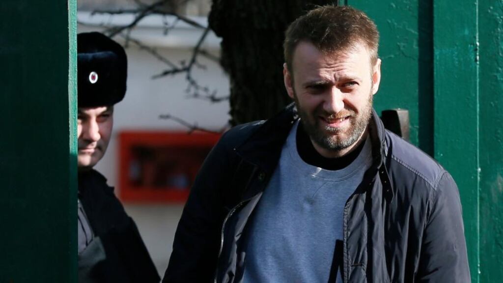 Alexei Navalny, a Russian opposition leader, walks out of a detention centre in Moscow a week after fellow opposition leader Boris Nemtsov was shot dead in what his allies say was a political killing aimed at intimidating them. Photograph: Maxim Shemetov/Reuters