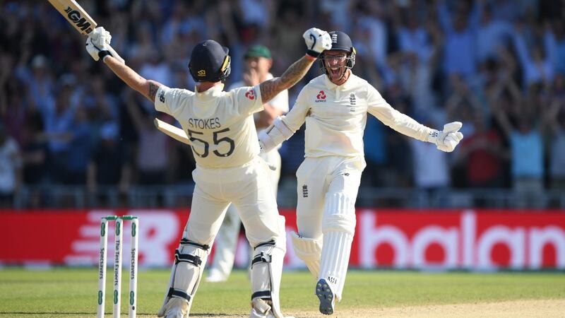 Ben Stokes and Jack Leach celebrate England’s famous Headingley win in 2019. Photograph: Stu Forster/Getty