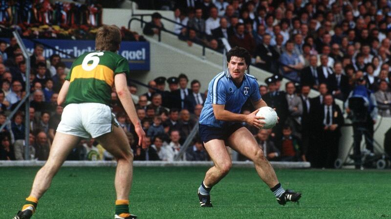 Joe McNally of Dublin in the 1985 All-Ireland football final against Kerry. Photograph: Billy Stickland/Inpho