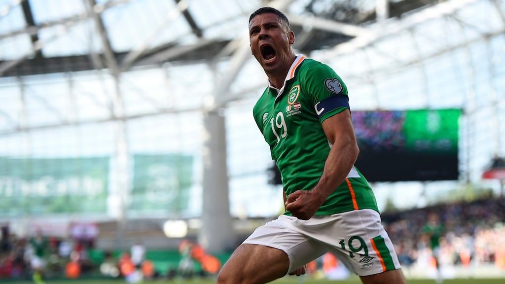 Jonathan Walters celebrates scoring the Republic of Ireland’s equalising goal against Austria. Photograph: Clodagh Kilcoyne/Reuters