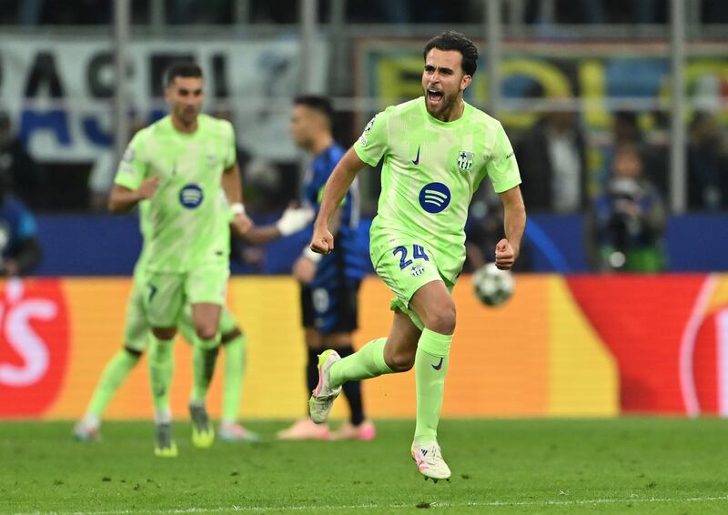 Eric Garcia celebrates scoring Barcelona's first goal. Photograph: Dan Mullan/Getty Images