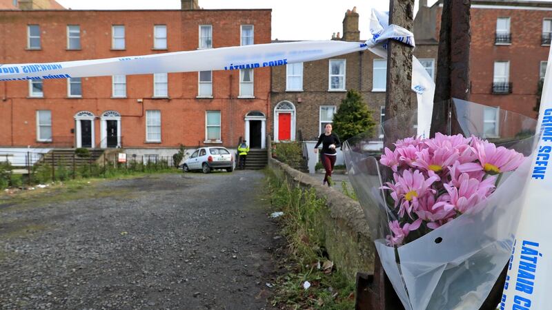 Flowers at the scene at the house on Ranelagh Road, Dublin where the body of Joanne Lee was discovered in a wardrobe last week. Photograph: Colin Keegan, Collins Dublin.