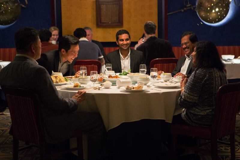 Kelvin Yu, Clem Cheung, Aziz Ansari, Shoukath Ansari and Fatima Ansari in the Parents episode of Master of None. Photograph: Netflix