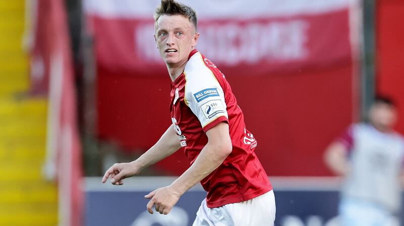 St Patrick’s Athletic’s Chris Forrester celebrates scoring a goal during the SSE Airtricity League Premier Division match against Drogheda United at Richmond Park. Photograph: Laszlo Geczo/Inpho
