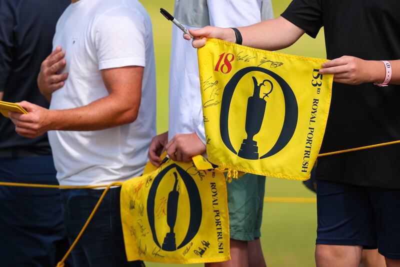 Pin flags that players might sign are much sought-after items at Royal Portrush this year. Photograph: Ben Brady/Inpho
