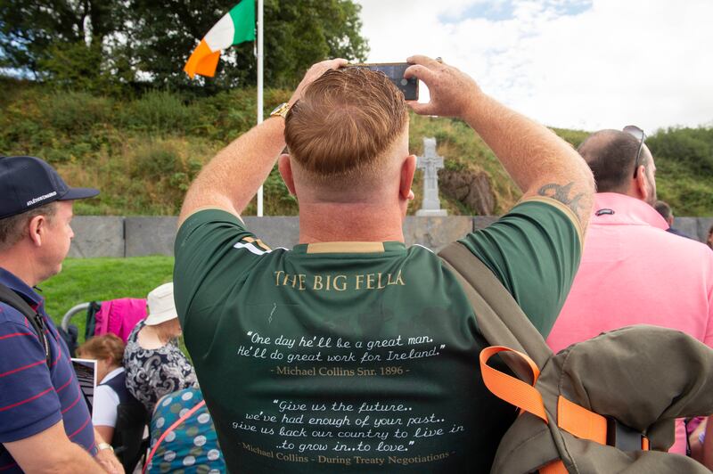 Crowds join in the commemoration of the assassination of Michael Collins in Béal na Bláth. Photograph: Michael Mac Sweeney/Provision