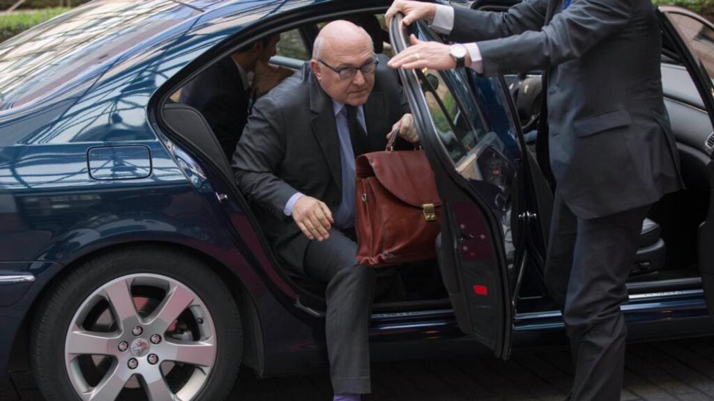French finance minister Michel Sapin arriving at a euro zone finance ministers meeting  in Brussels.