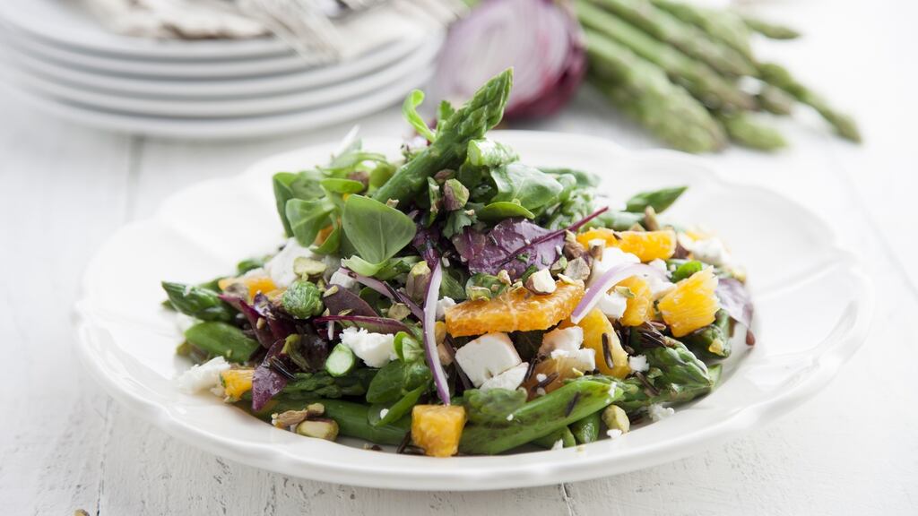 Asparagus, blood orange and wild rice salad. Photograph: Harry Weir