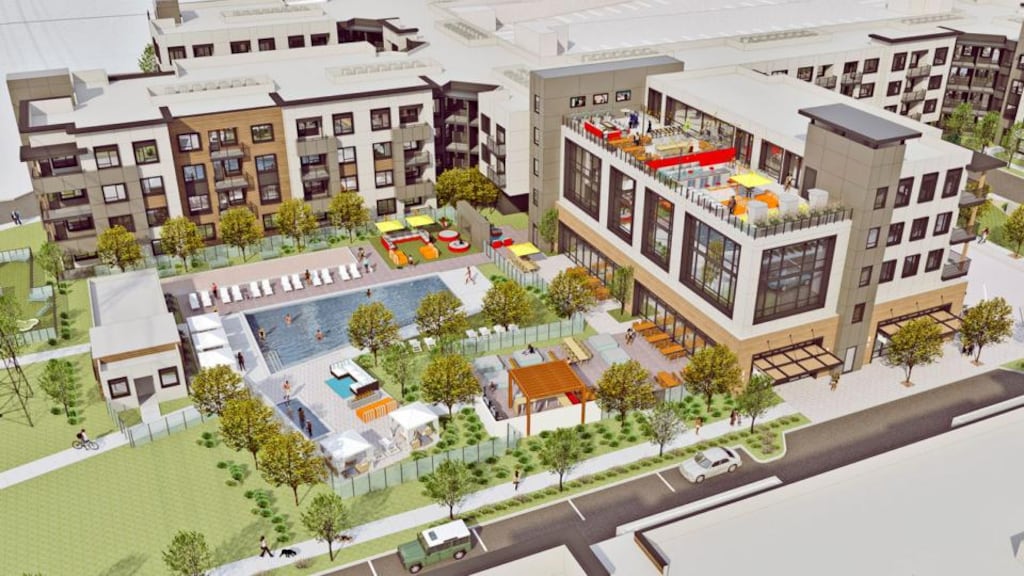 CGI of “Facebook town” beside the company’s Menlo Park campus in California