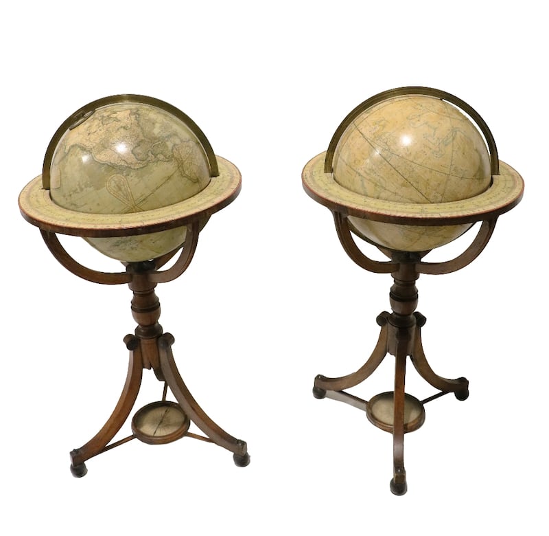 Early-19th-century terrestrial and celestial globes on stands