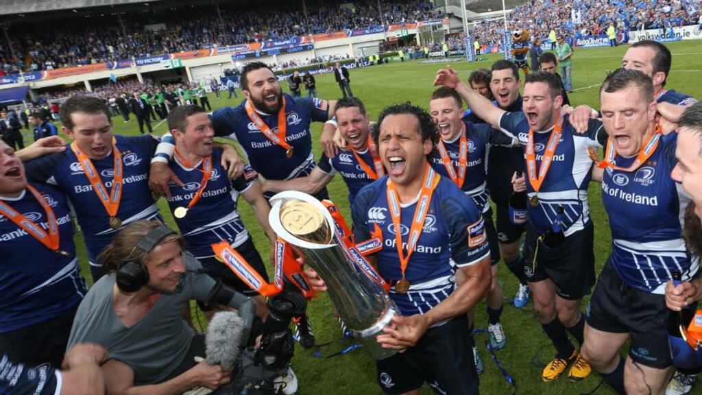 Isa Nacewa celebrates with his Leinster team-mates following victory over Ulster in the RaboDirect PRO12 Grand Final at the RDS in May. Photo: Billy Stickland/Inpho