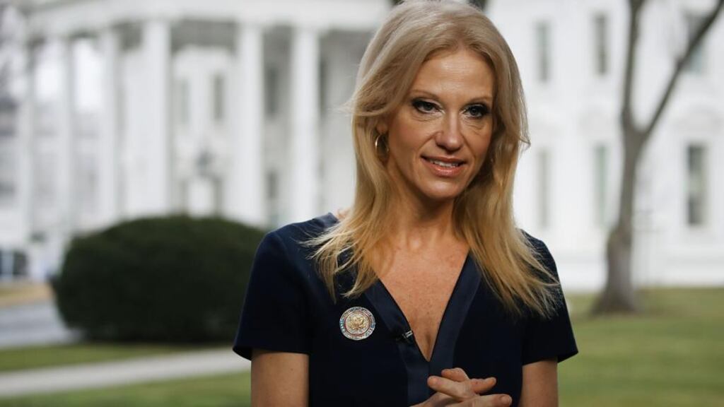 Kellyanne Conway has berated the media for not covering a fictitious massacre. Photograph: Mark Wilson/Getty Images